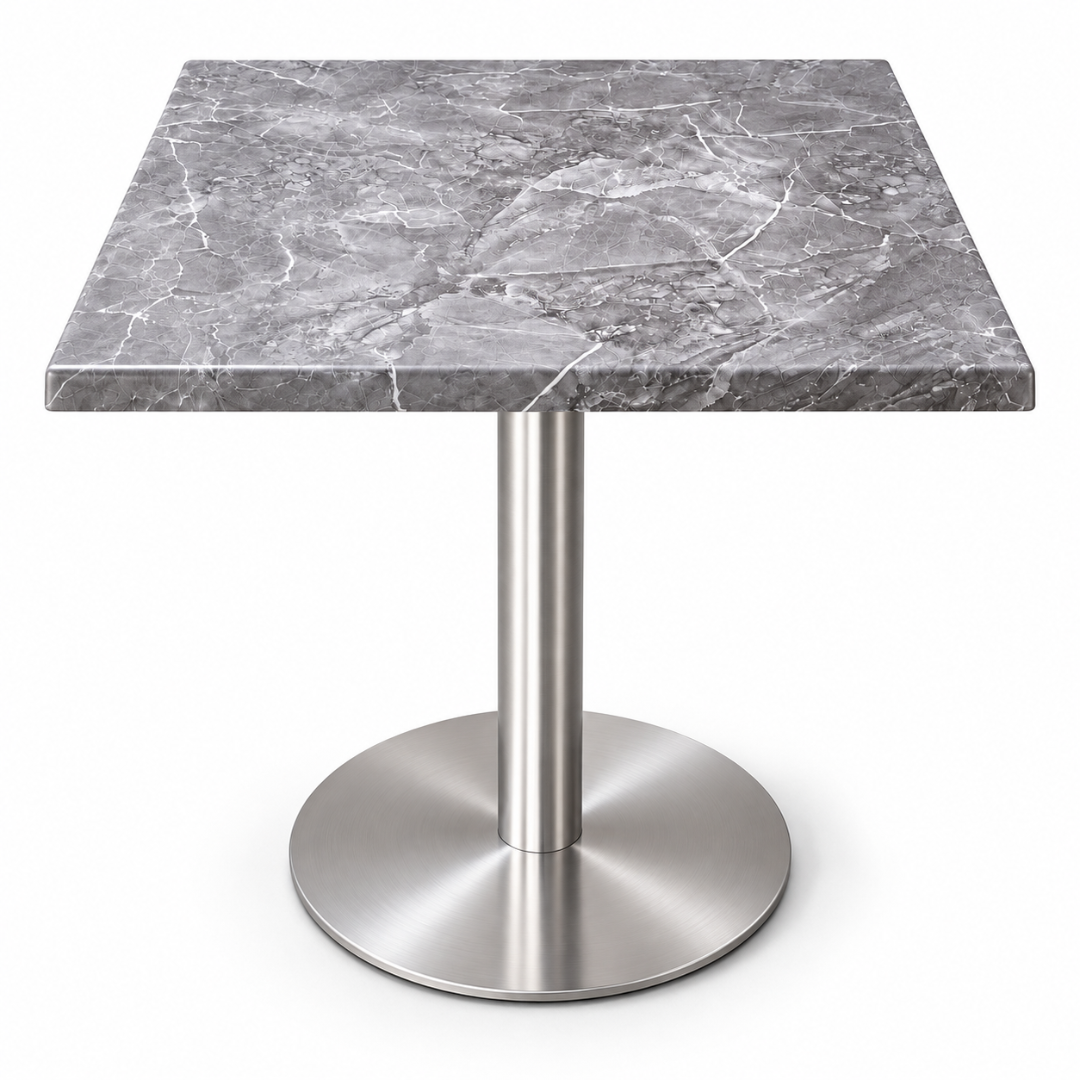 Wooden Twist Vellora Square Pedestal Table Grey Marble Finish – front view