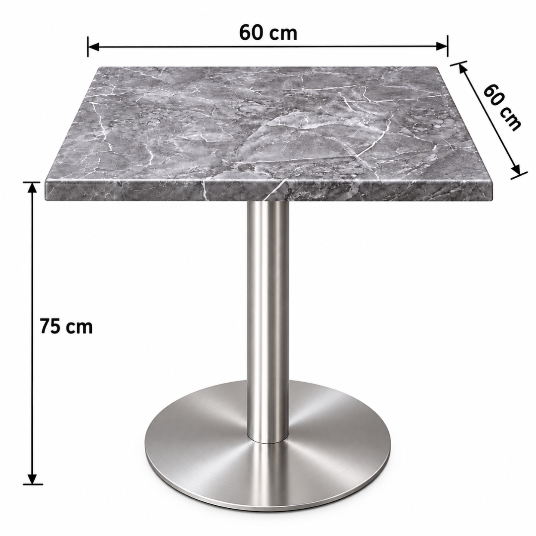 Wooden Twist Vellora Square Pedestal Table Grey Marble Finish – 60 x 60 x 75 cm dimensions