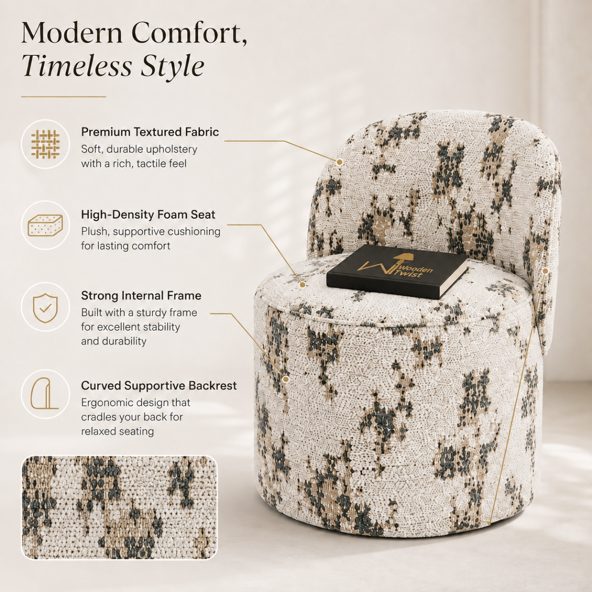 Wooden Twist Modern Textured Fabric Accent Chair, product view
