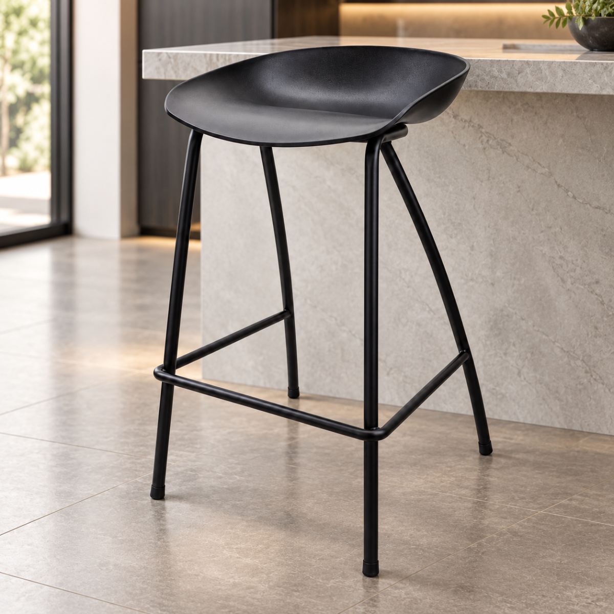 Wooden Twist NeroShell Modern Black Bar Stool in a modern kitchen island setting