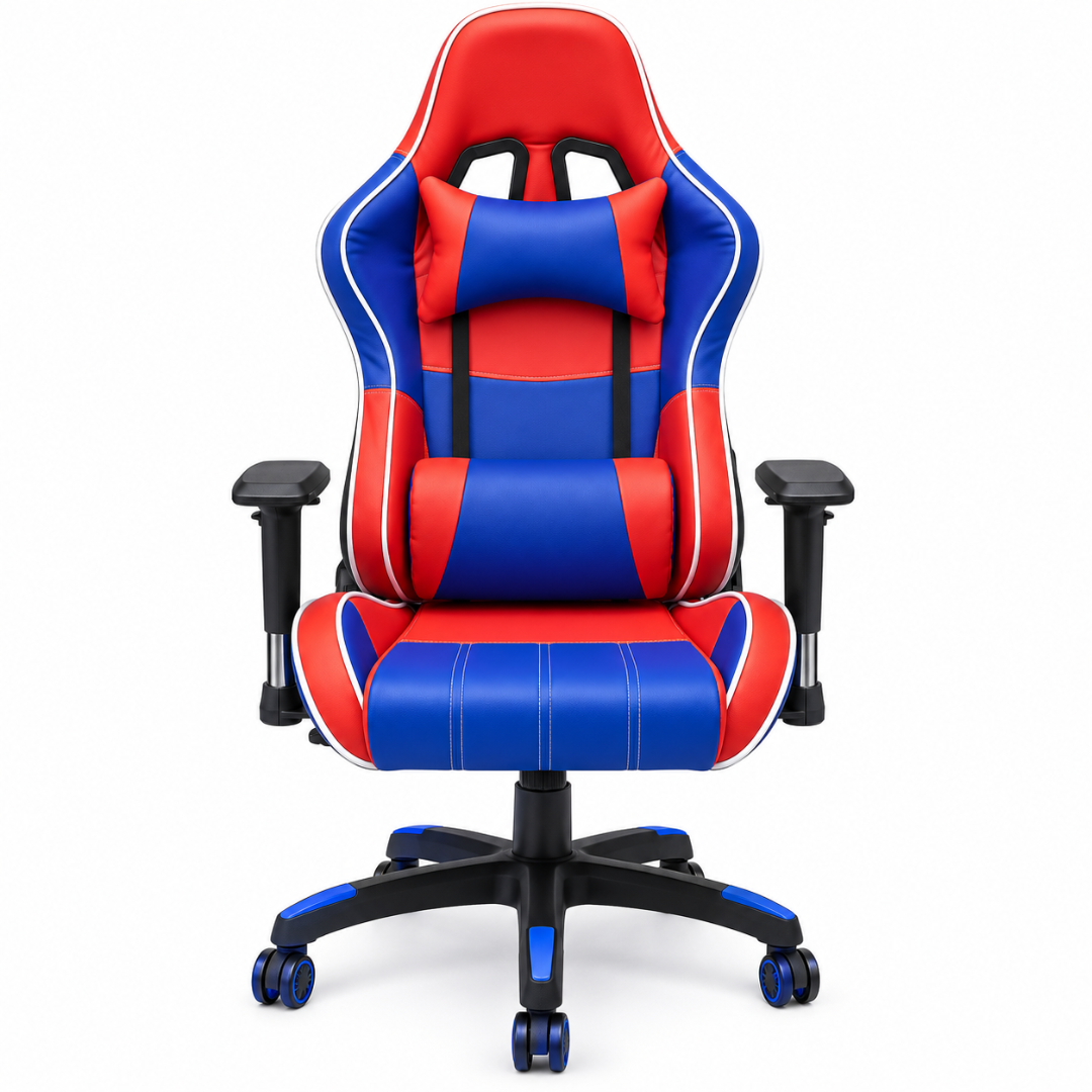 Wooden Twist Velocity Red & Blue Racing Gaming Chair – front view