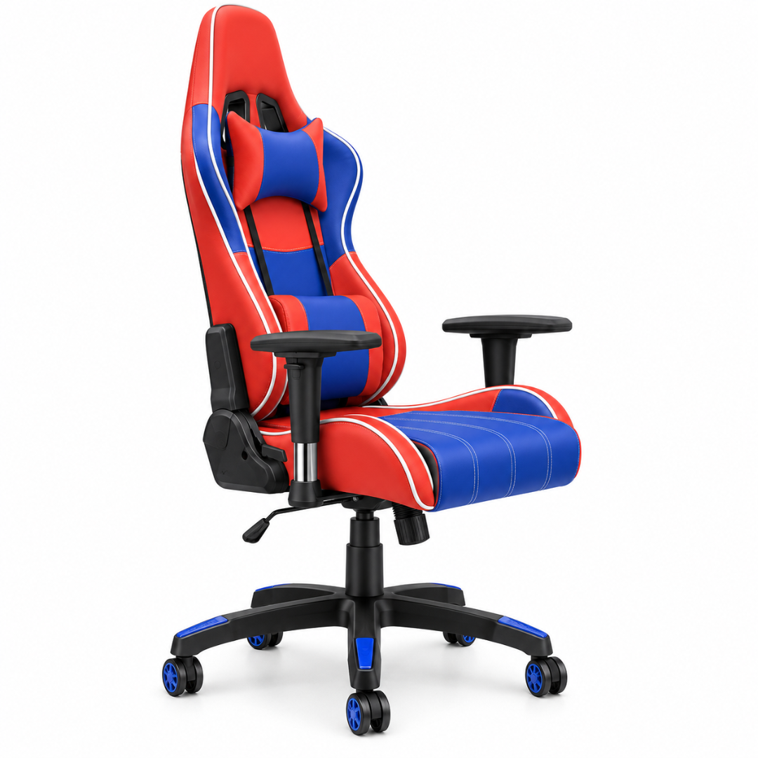 Wooden Twist Velocity Red & Blue Racing Gaming Chair – angle view