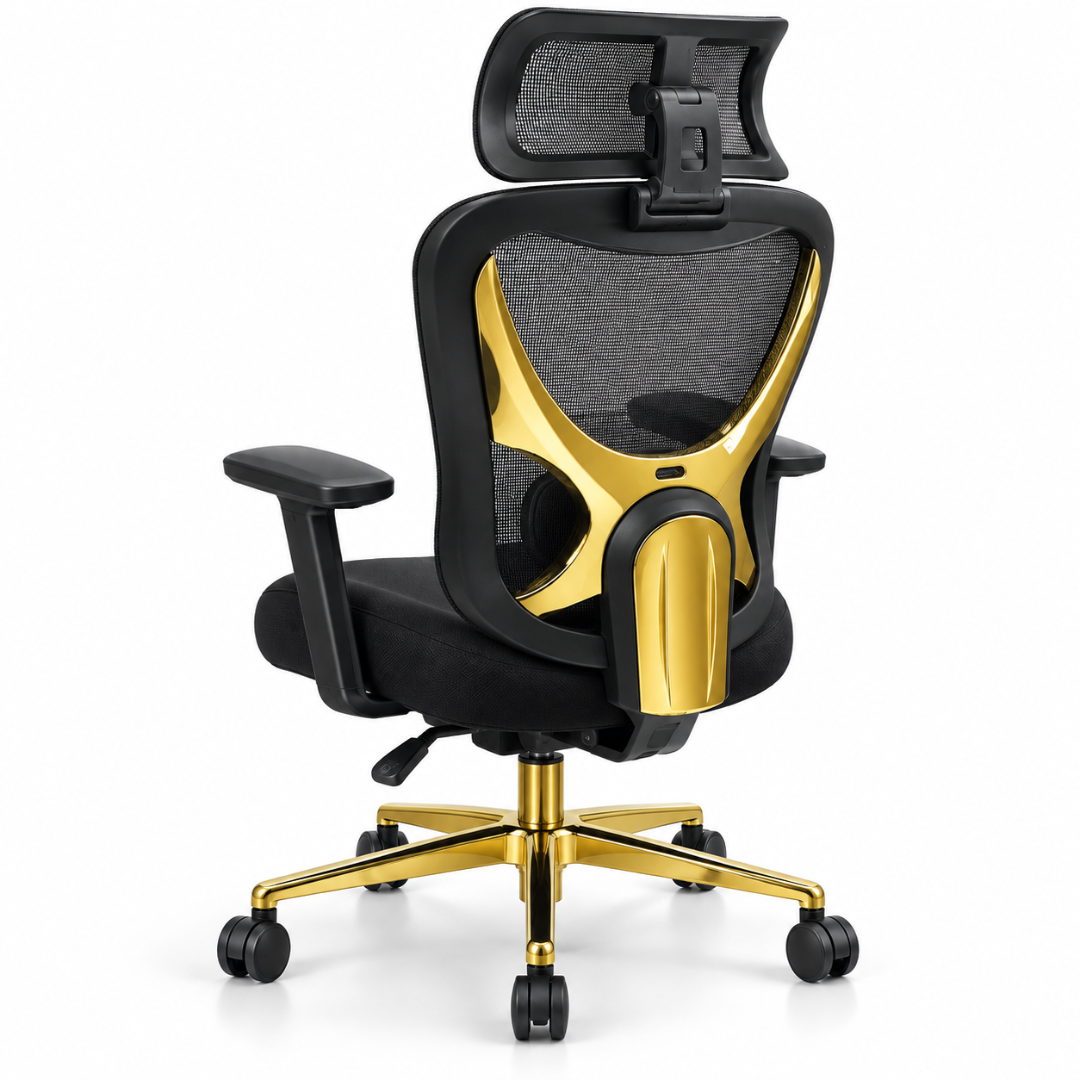 Wooden Twist Aurelio Ergonomic Mesh Office Chair Black & Gold – Back View with Gold Frame