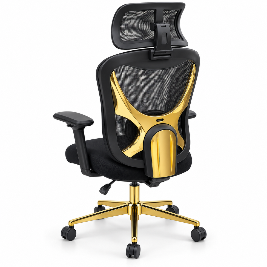 Wooden Twist Aurelio Ergonomic Mesh Office Chair Black & Gold – Back Angle View