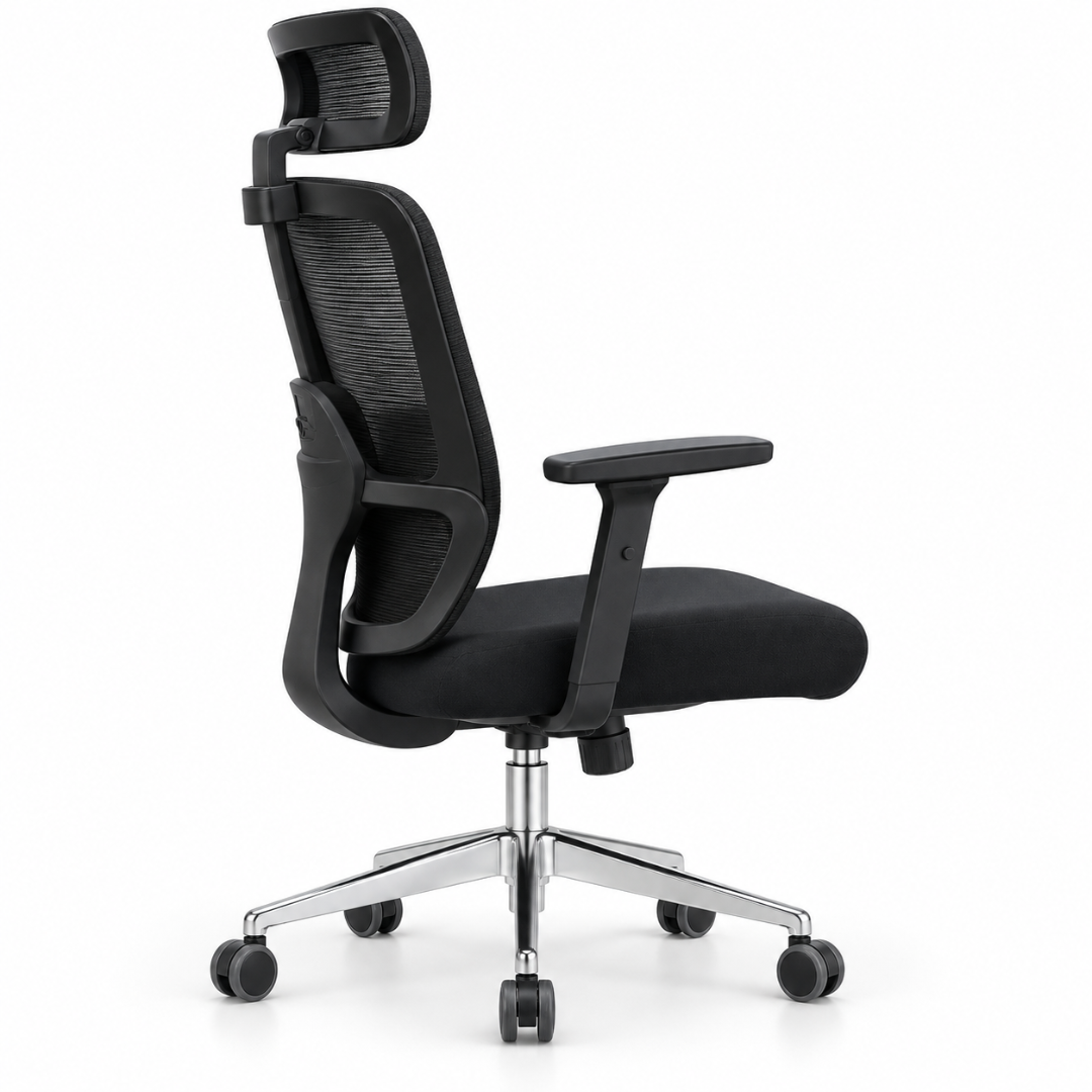 Wooden Twist Orvia Ergonomic Mesh Office Chair Black – Side View