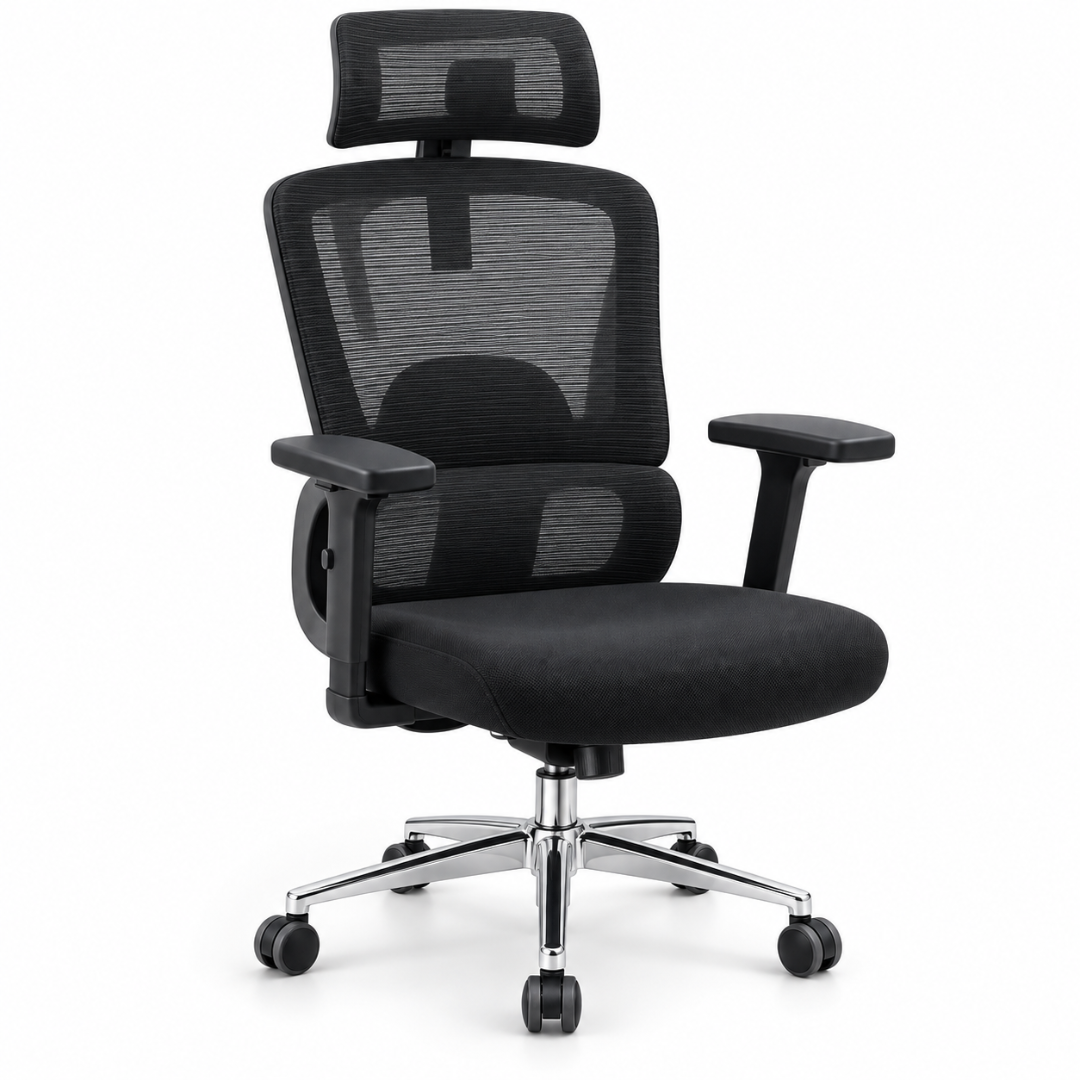 Wooden Twist Orvia Ergonomic Mesh Office Chair Black – Angle View