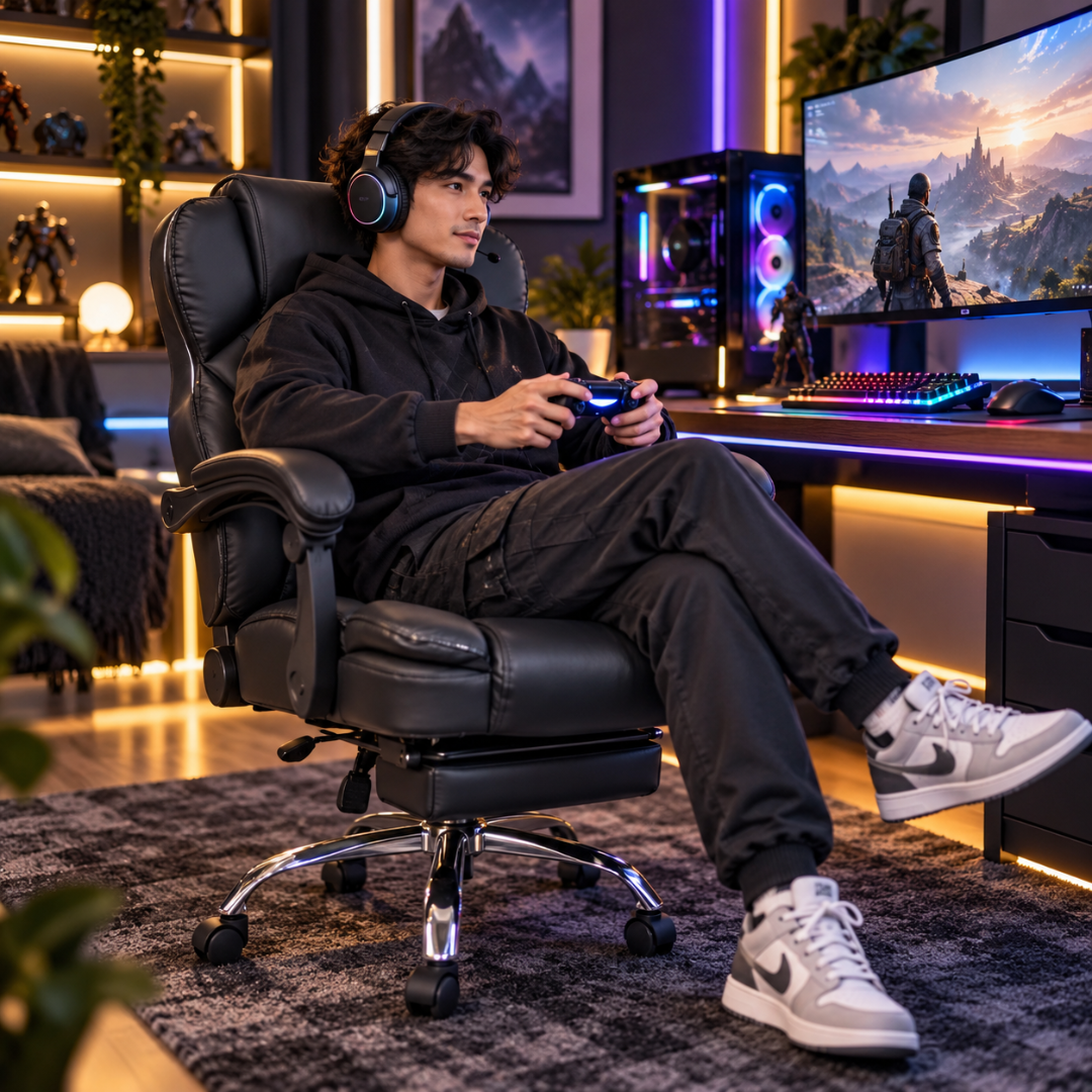 Wooden Twist Draven Black Executive Office Chair with Footrest – man gaming