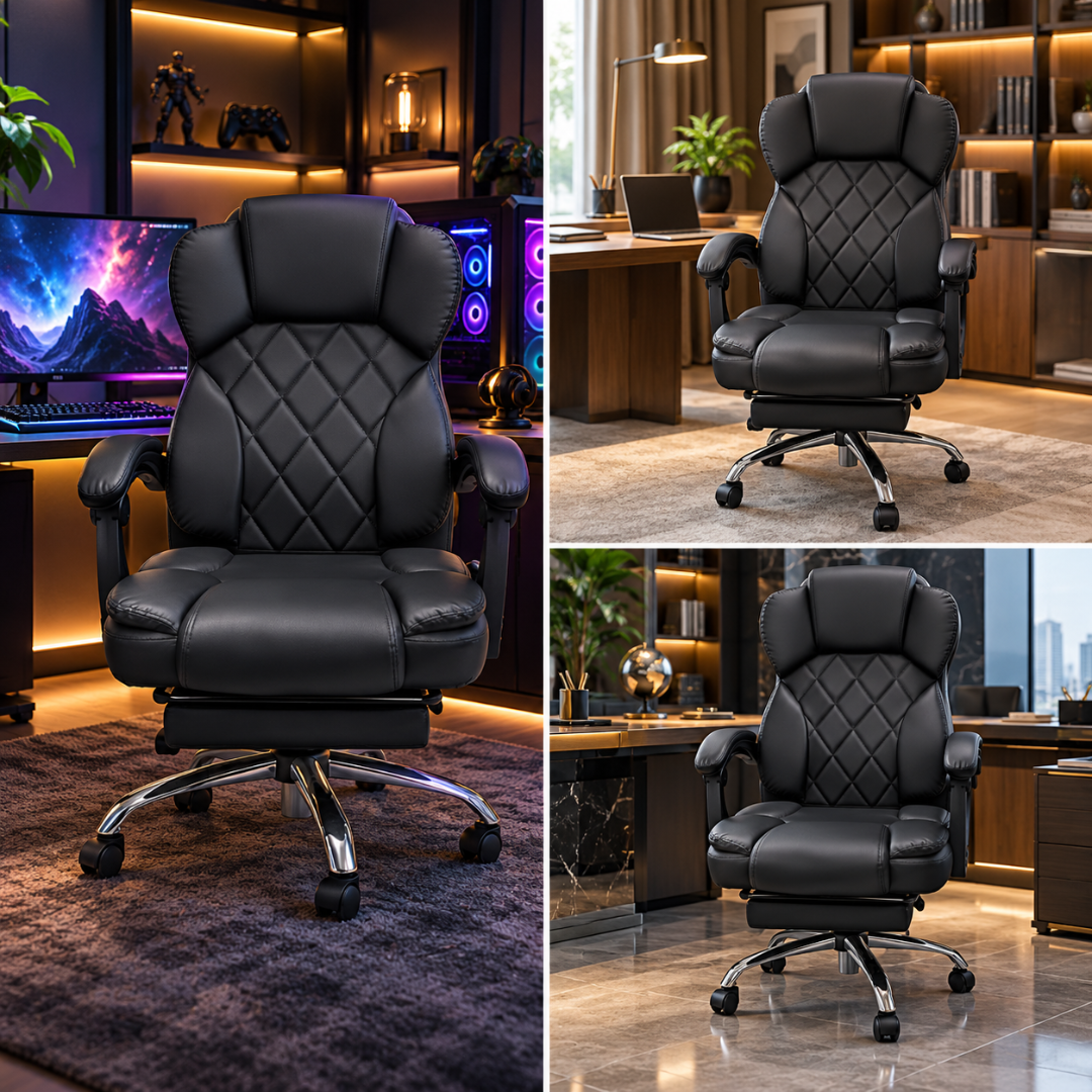 Wooden Twist Draven Black Executive Office Chair with Footrest – gaming and office settings