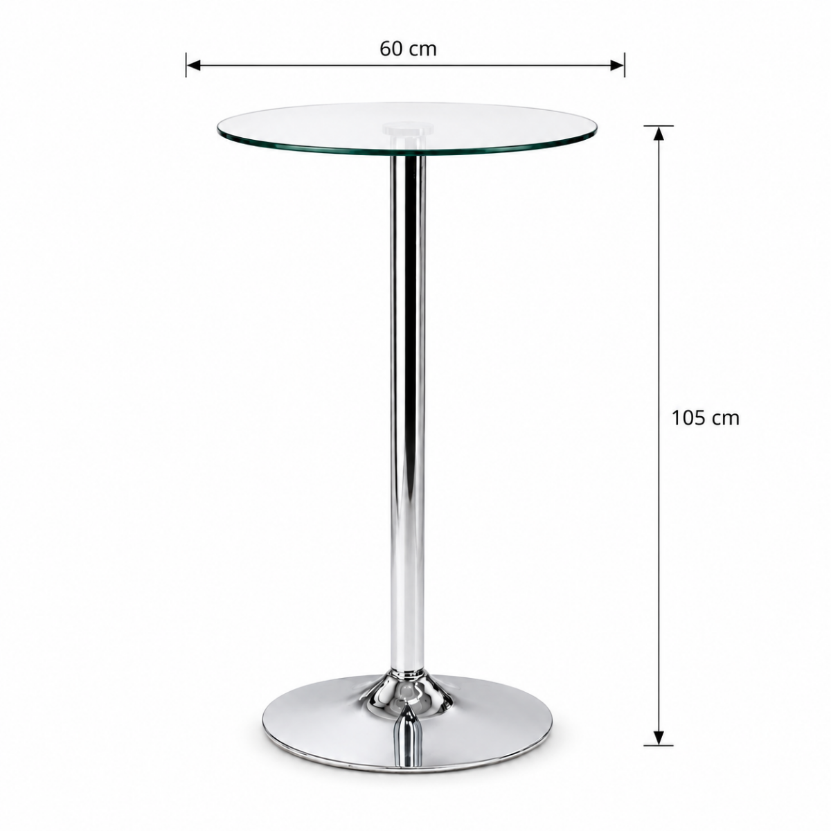 Wooden Twist Round Glass Top Cocktail Bar Table with Chrome Pedestal Base | 60 x 105 cm