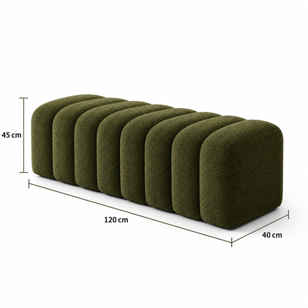 Sage fluted bench dimensions: 120 cm long x 45 cm deep x 40 cm high