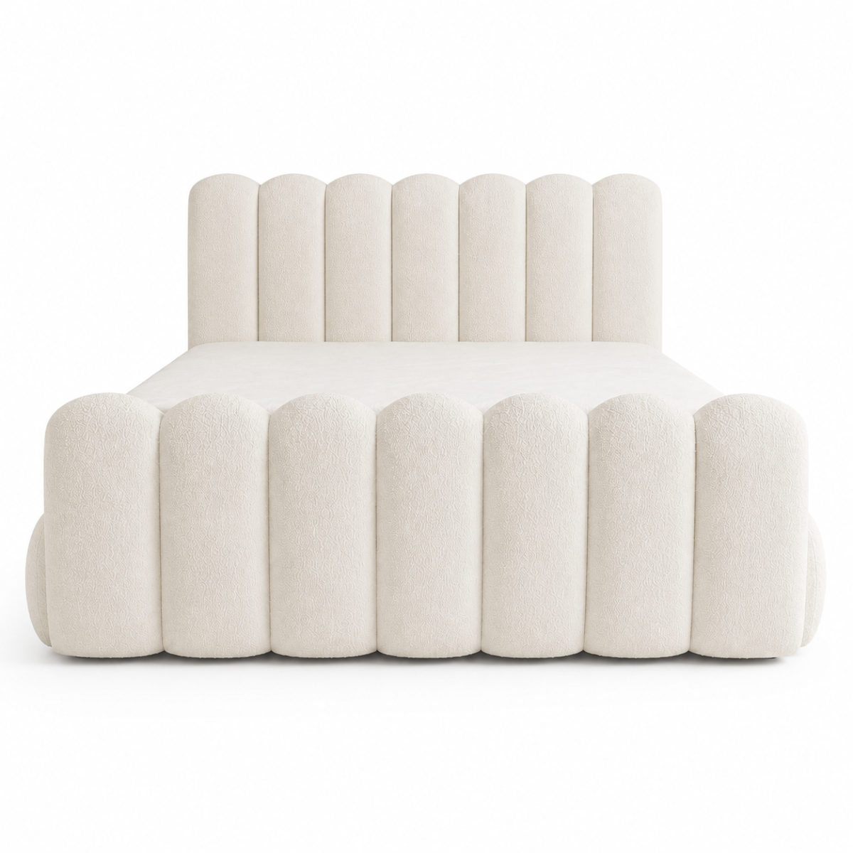 Wooden Twist Sculpted Comfort Bouclé Bed - white background