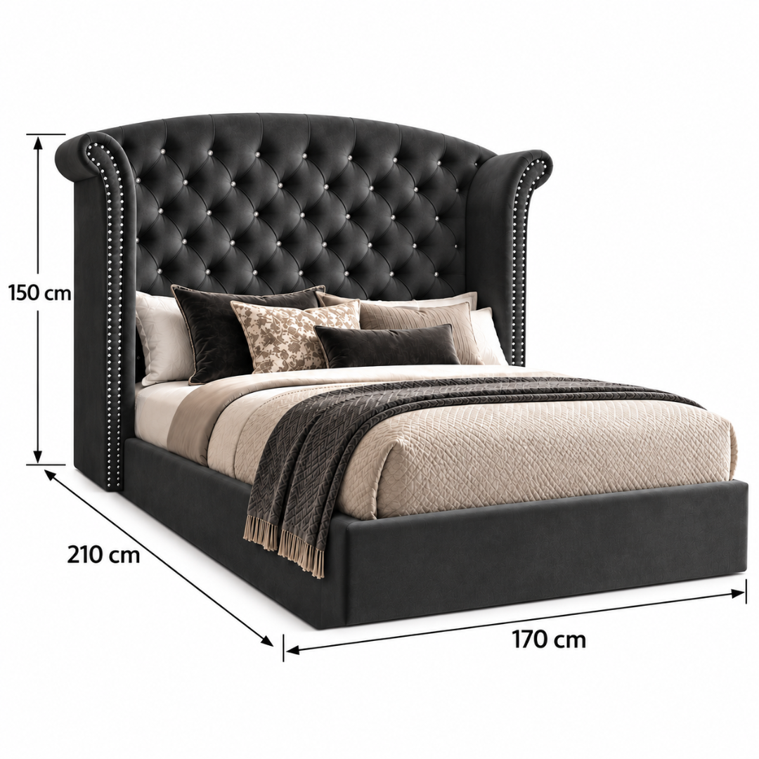 Wooden Twist Sonvora Wingback Tufted Velvet Bed – Queen 160 dimensions 170 x 210 x 150 cm