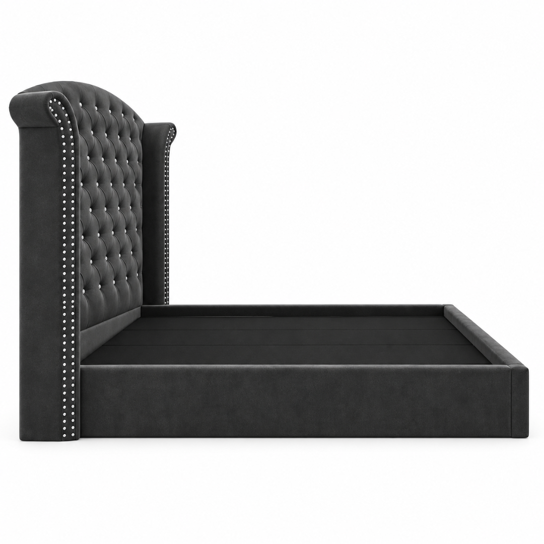 Wooden Twist Sonvora Wingback Tufted Velvet Bed – frame side view