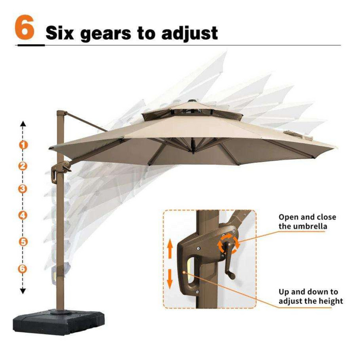 Wooden Twist Sunshade Rotating Handle Water Base Umbrella