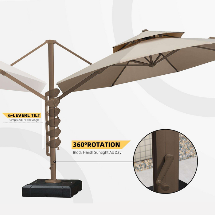 Wooden Twist Sunshade Rotating Handle Water Base Umbrella