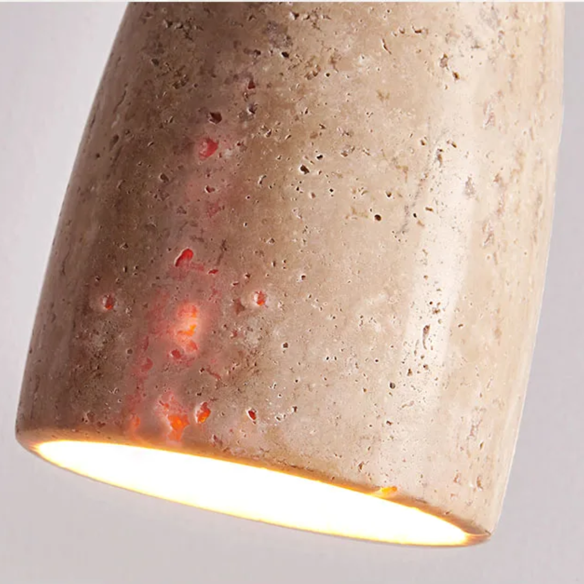 Vellora Travertine Drop Pendant Light Natural - close-up of shade texture and underside glow