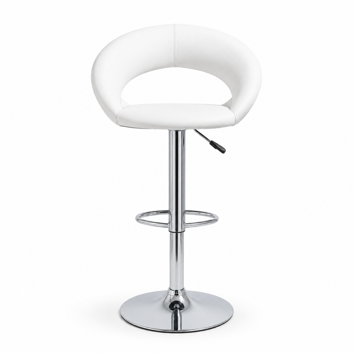 Wooden Twist Luxury Adjustable Height Bar Stool with Curved Wraparound PU Leather Backrest & Chrome Base