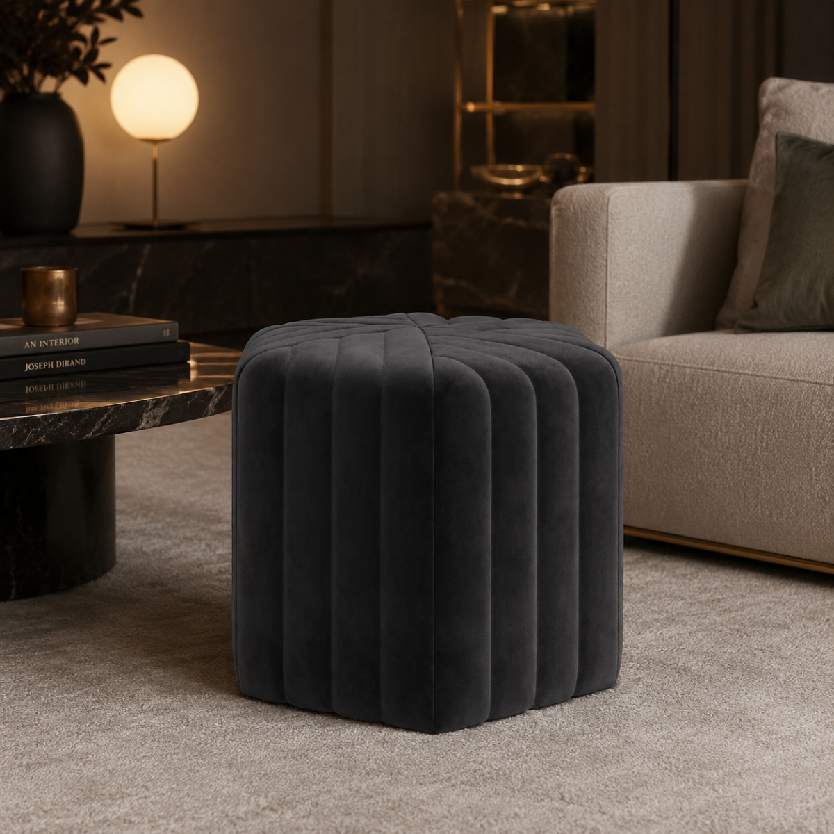 Wooden Twist Lucid Hexagonal Shape Solid Wood Pouf Ottoman Stool