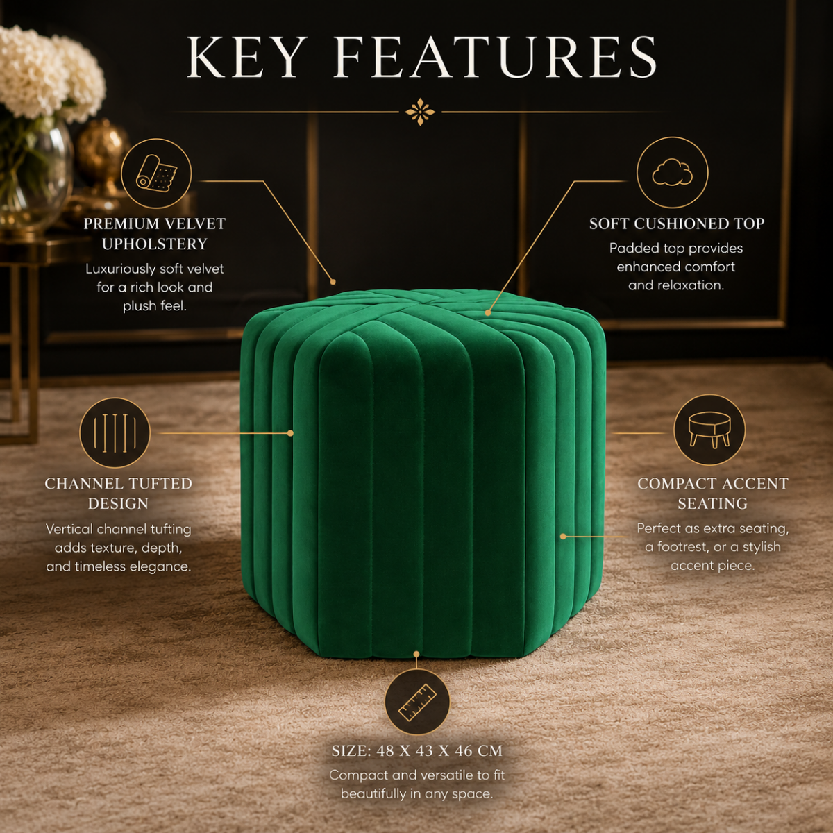 Wooden Twist Lucid Hexagonal Shape Solid Wood Pouf Ottoman Stool