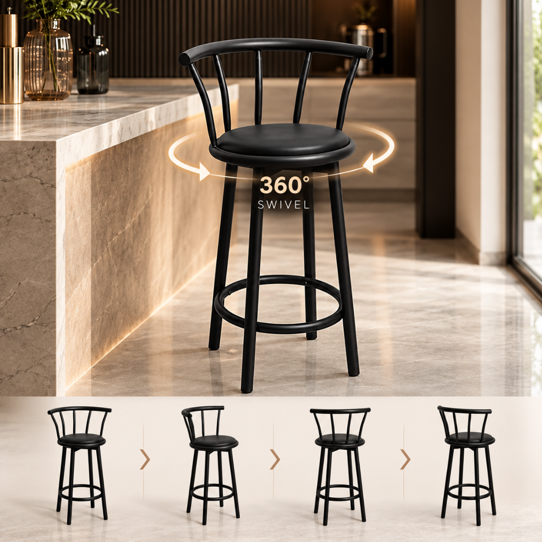 Wooden Twist Black Metal Swivel Bar Chair – 360-degree swivel seat at a kitchen island