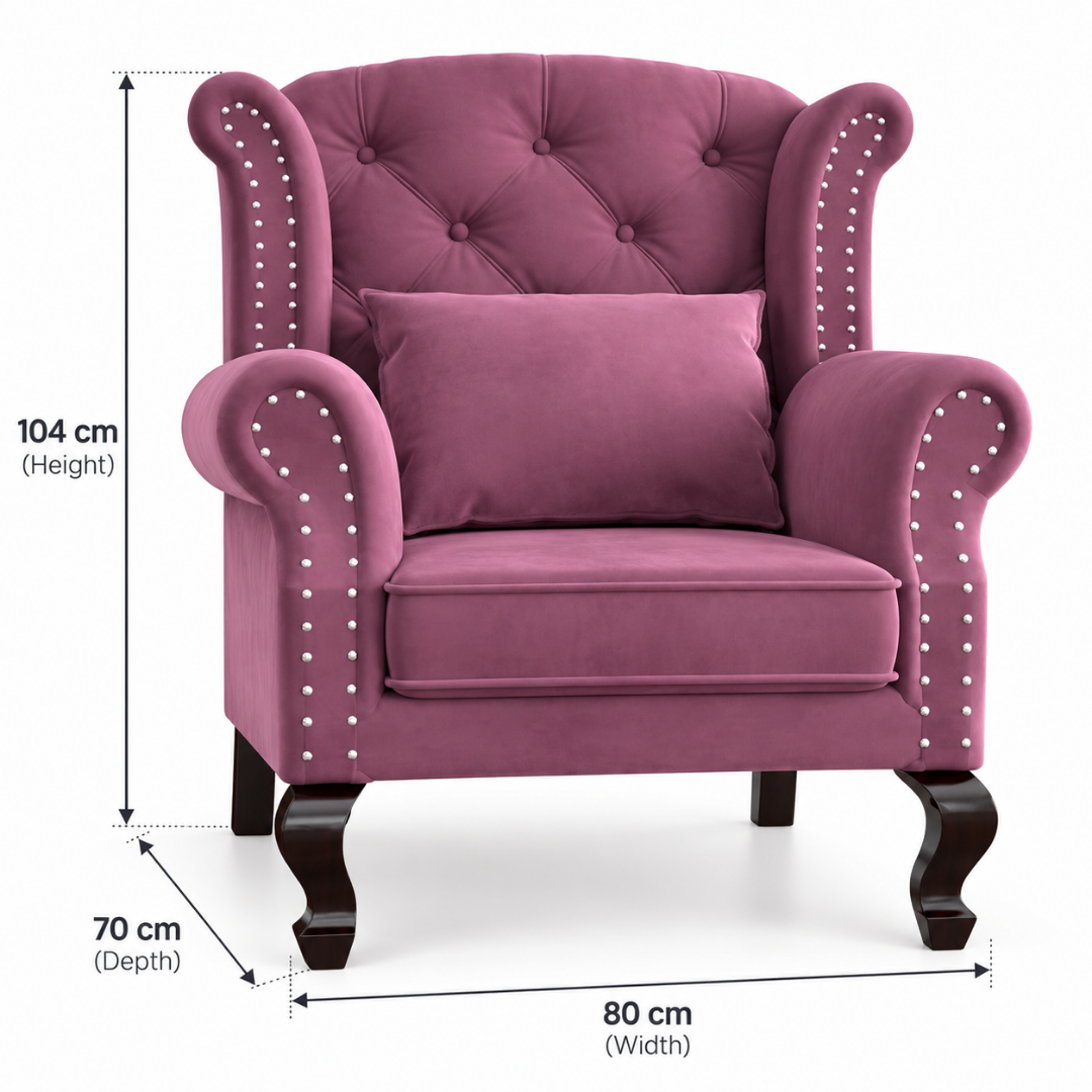 Wooden Twist Majestic Velvet Wingback Chair Dark Pink – Dimensions 80 x 70 x 104 cm