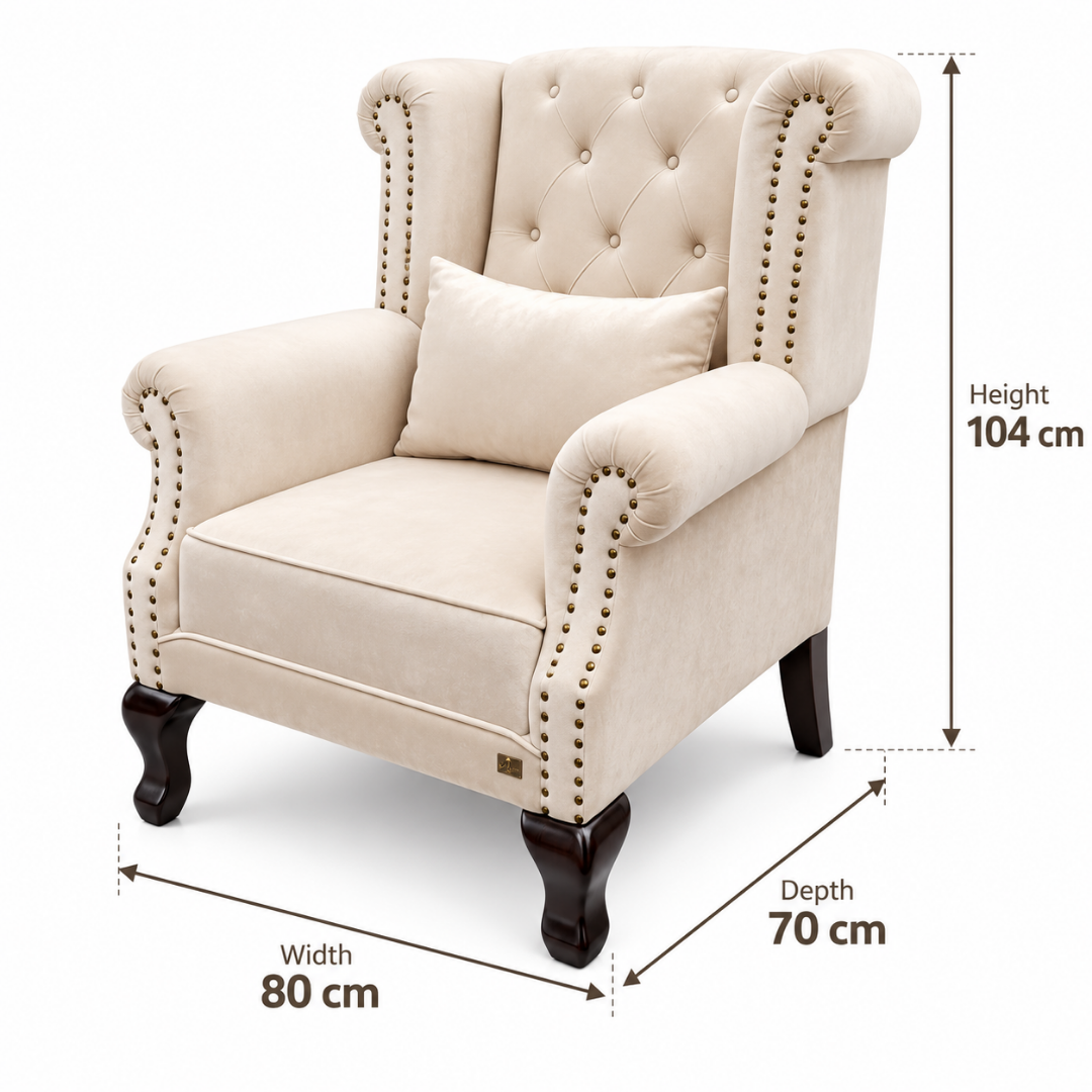 Wooden Twist Majestic Velvet Wingback Chair Beige – Dimensions 80 x 70 x 104 cm