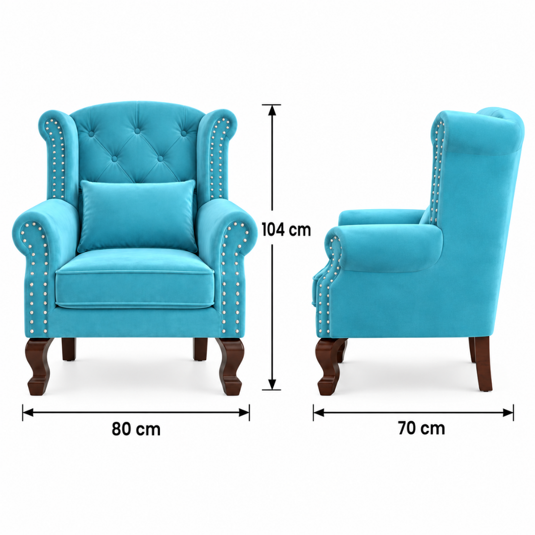 Wooden Twist Majestic Velvet Wingback Chair Sky Blue – Dimensions 80 x 70 x 104 cm