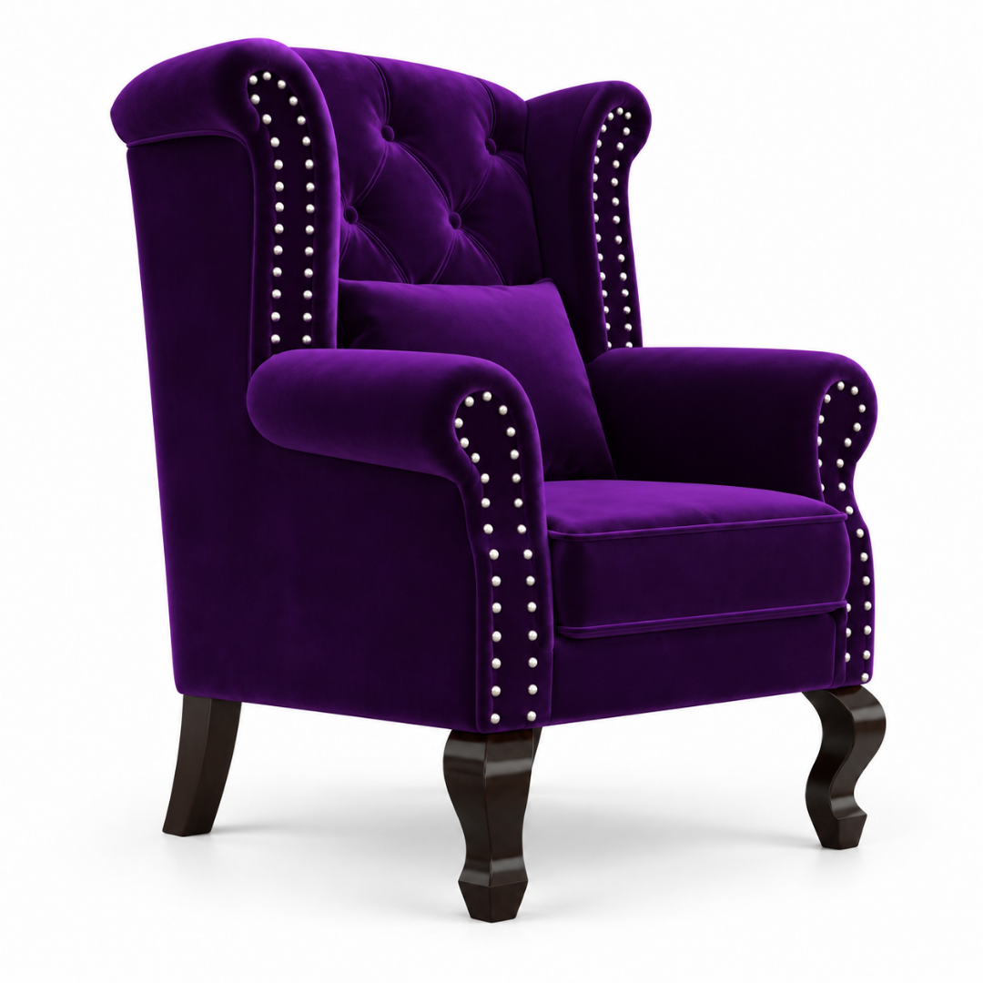 Wooden Twist Majestic Velvet Wingback Chair Purple – Side View