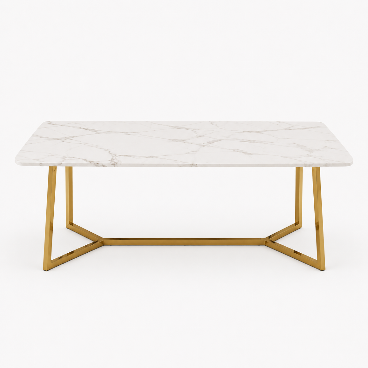 Coffee table with marble top and gold metal frame on a white background