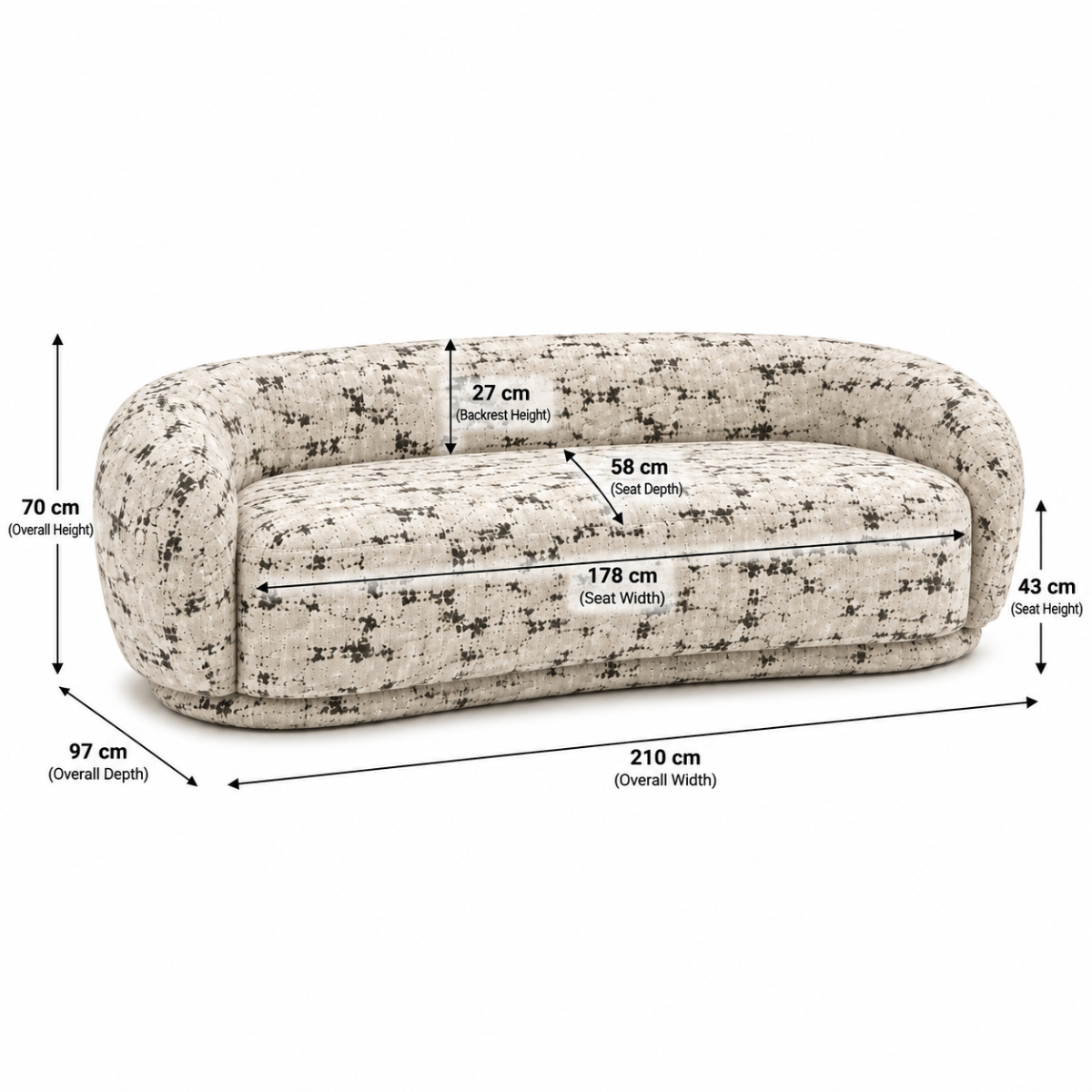 Wooden Twist Snug Modern Curved Sofa in Premium Textured Fabric