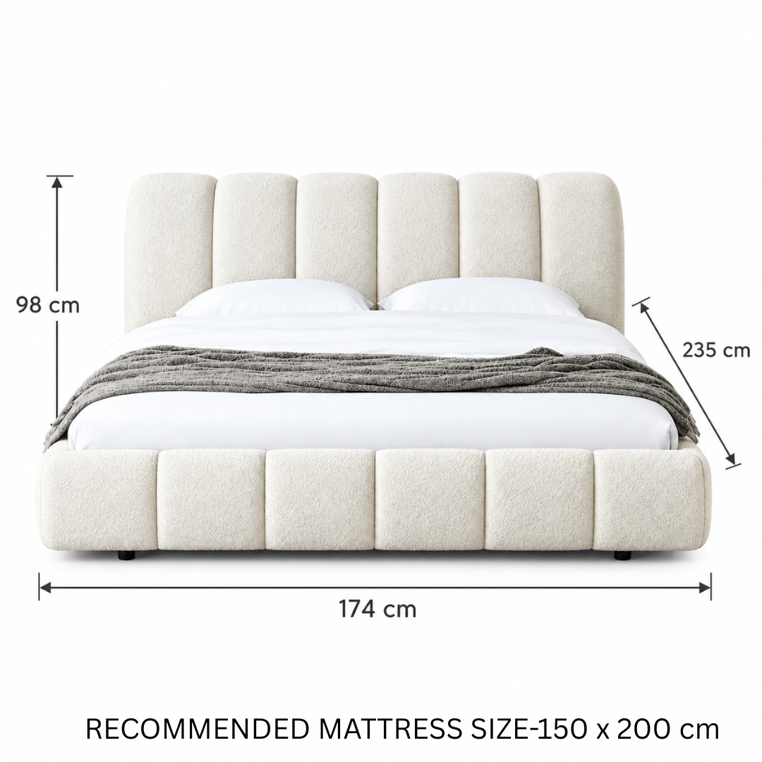 Wooden Twist Tactic Channel Tufted Boucle Bed White – Queen 150 x 200 cm Dimensions 174 x 235 x 98 cm