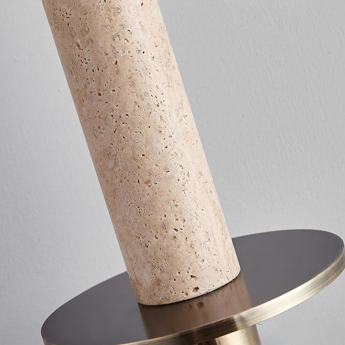 Aurevia Pendant Light Yellow Travertine + Gold - close-up of travertine texture and gold disc accent