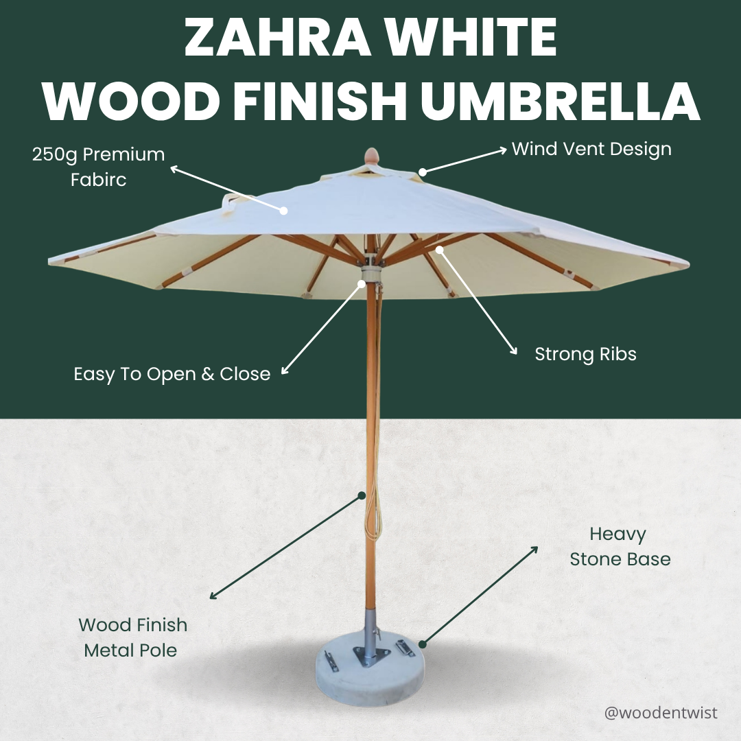 Wooden Twist Zahra Wind Vent Design Round Outdoor Umbrella with Rotating Handle UV-Resistant Canopy for Patio & Garden