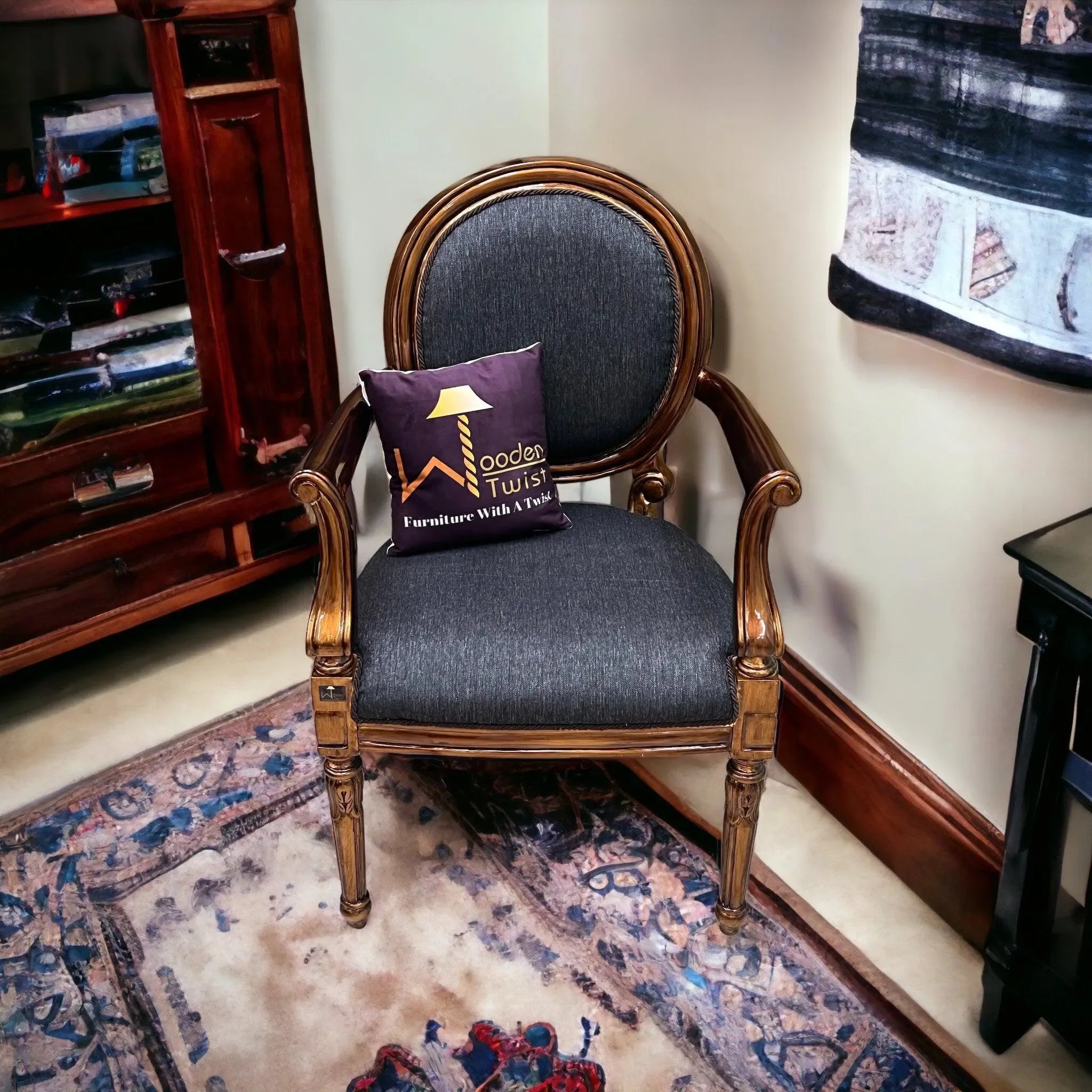 Wooden Twist Gramps Handmade Carved Sheesham Wood Armrest Chair - Wooden Twist UAE