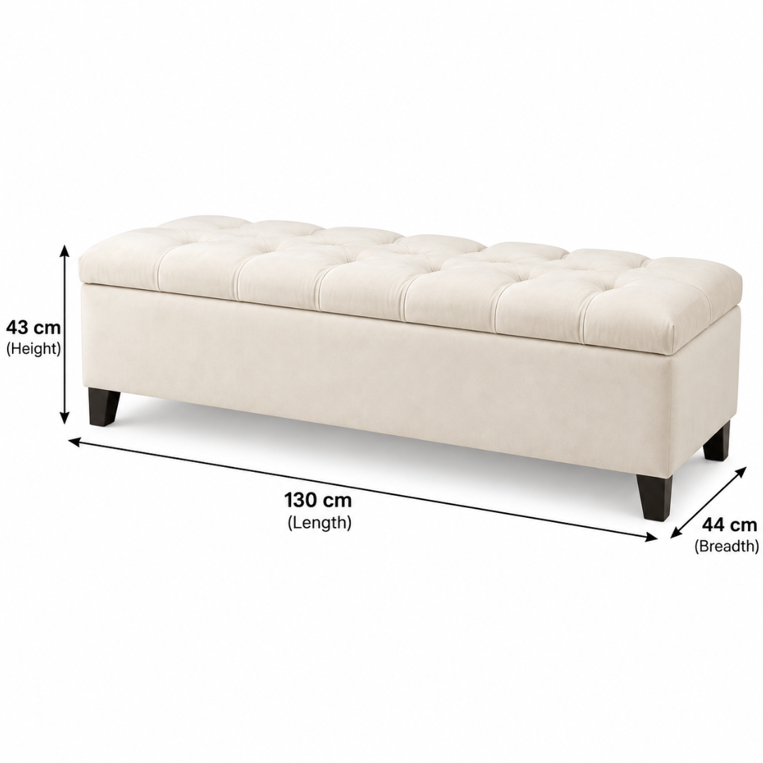 Wooden Twist Zelja ivory velvet storage bench – dimensions 130 x 44 x 43 cm