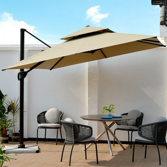 Wooden Twist Sunshade Aluminium Garden Umbrella with Rotating Handle Stylish Outdoor Patio Decor and UV-Resistant Canopy