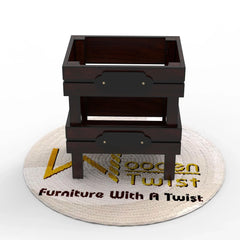 Wooden Twist Fancy Two Shelf Square Shape Solid Wood End Table ( Brown ) - Wooden Twist UAE