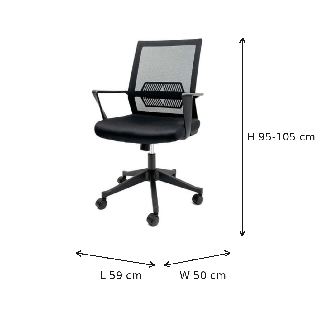 Wooden Twist black mesh office chair dimensions - L 59 x W 50 x H 95-105 cm