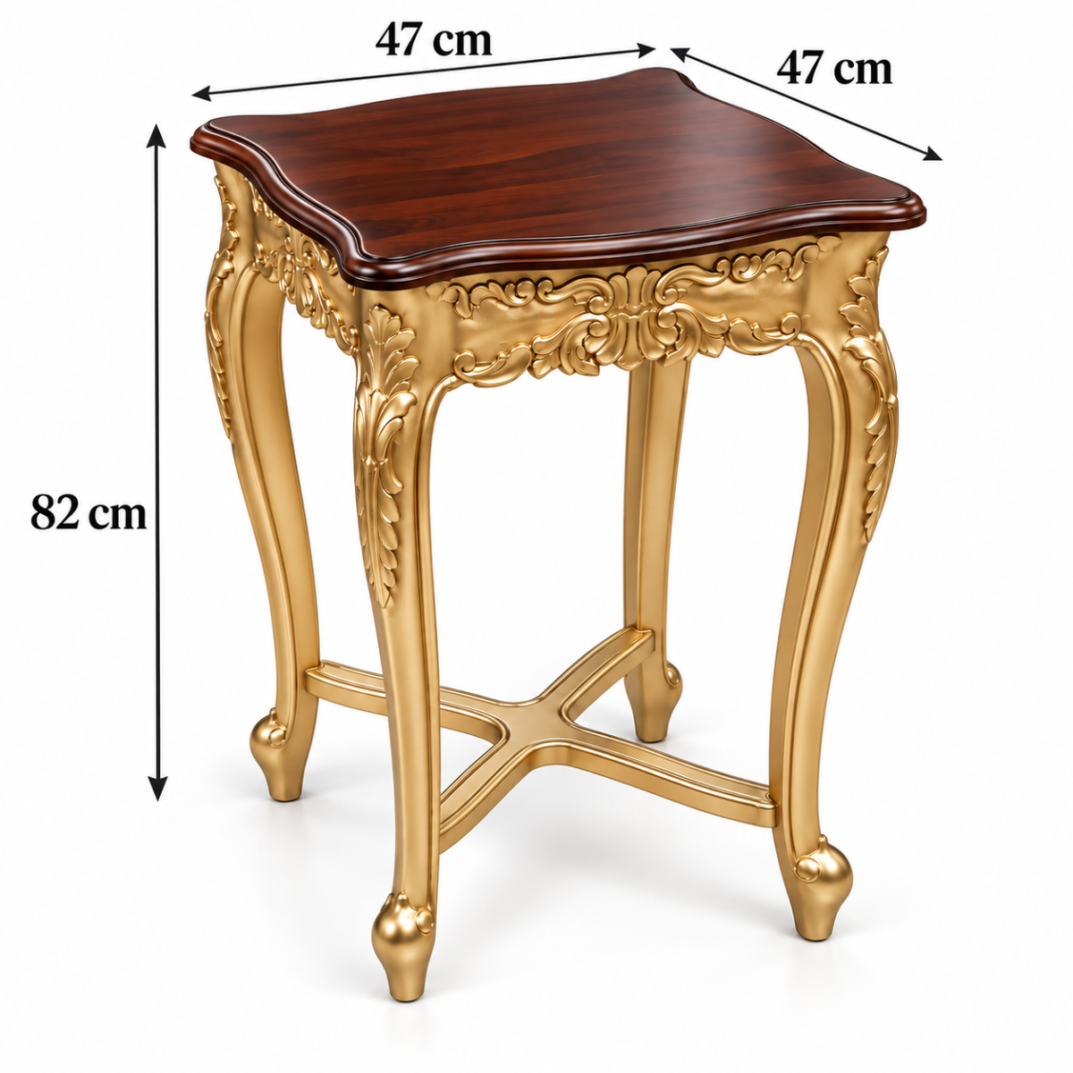 Wooden Twist Elegant Baroque Carved End Table dimensions – 47 x 47 x 82 cm