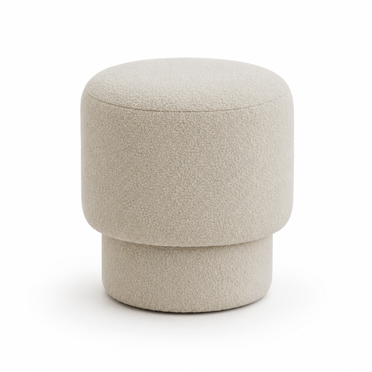 Wooden Twist Mushroom Bouclé Ottoman Stool in Off White – white background product shot