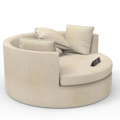 Wooden Twist Jute Round Solid Wood Barrel Sofa Chair ( Beige ) - Wooden Twist UAE