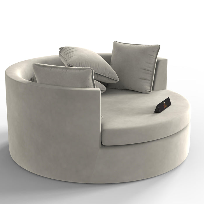 Wooden Twist Velvet Round Solid Wood Barrel Sofa Chair ( Beige ) - Wooden Twist UAE