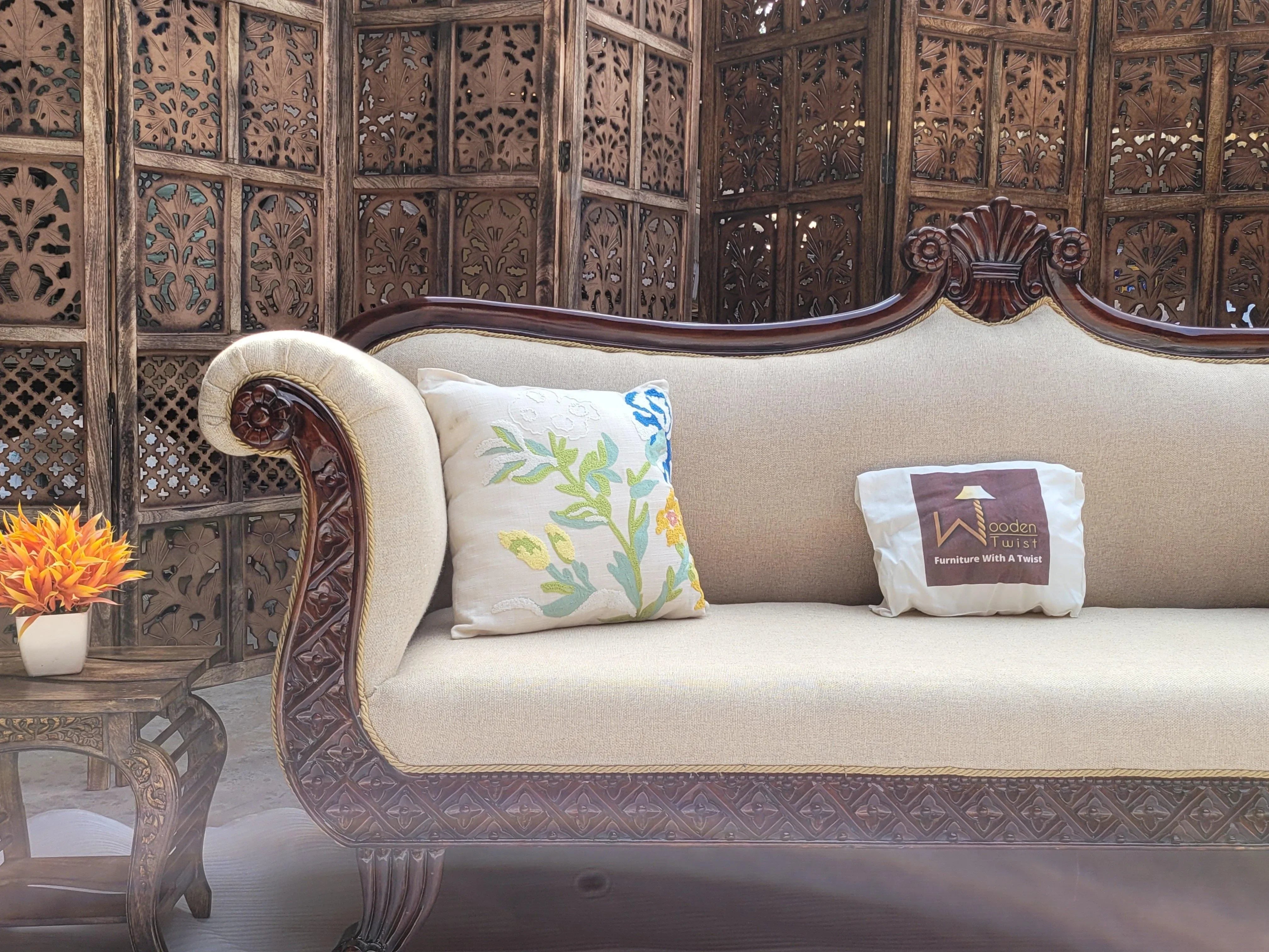 Traditional Wooden 3 Seater Couch for Home & Office Chaise Lounge Settee (Teak Wood) - WoodenTwist