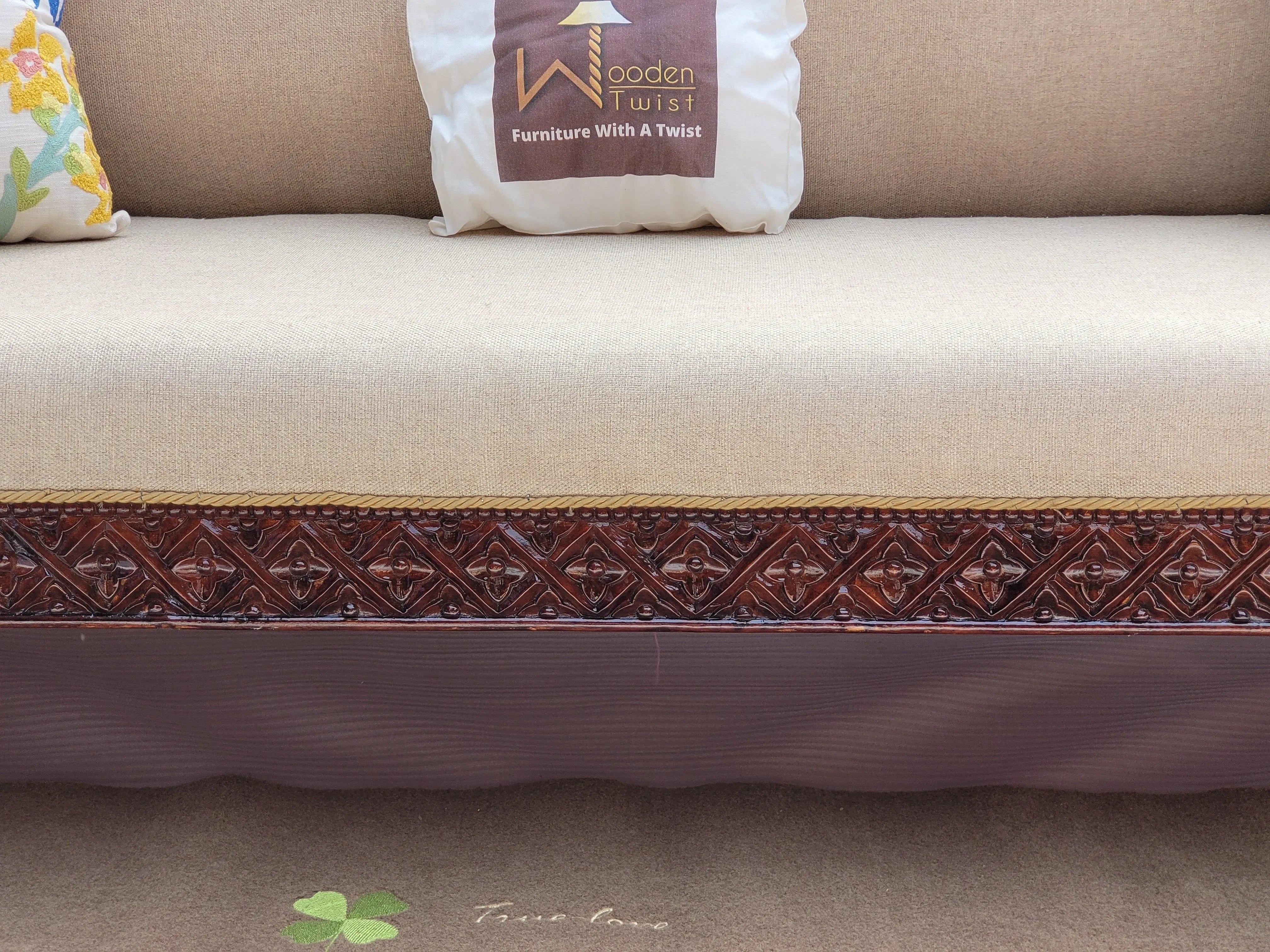 Traditional Wooden 3 Seater Couch for Home & Office Chaise Lounge Settee (Teak Wood) - WoodenTwist