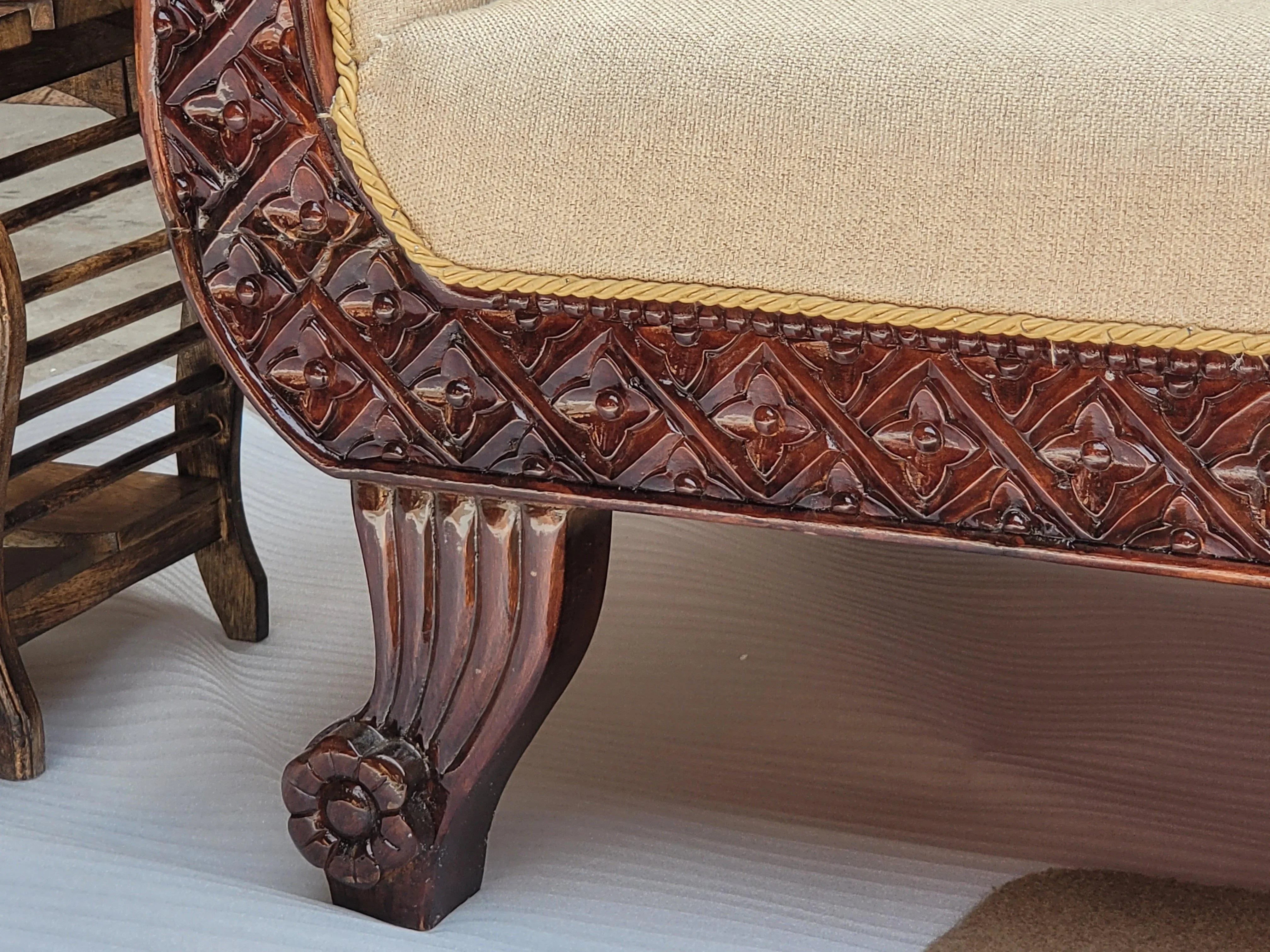 Traditional Wooden 3 Seater Couch for Home & Office Chaise Lounge Settee (Teak Wood) - WoodenTwist
