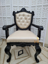 Wooden Arm Chair with Tufted Button In Black - Wooden Twist UAE
