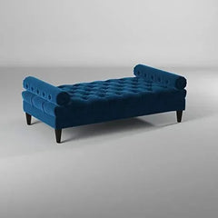Large Bolstered Lounge Entryway Bench Three Seater Lounge for Living Room (Blue Velvet) - WoodenTwist