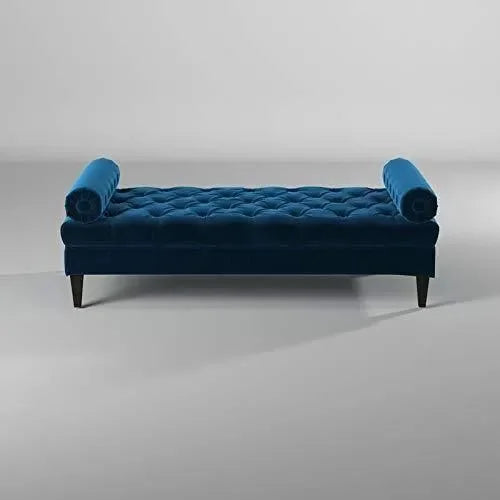 Large Bolstered Lounge Entryway Bench Three Seater Lounge for Living Room (Blue Velvet) - WoodenTwist