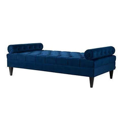 Large Bolstered Lounge Entryway Bench Three Seater Lounge for Living Room (Blue Velvet) - WoodenTwist