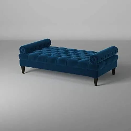 Large Bolstered Lounge Entryway Bench Three Seater Lounge for Living Room (Blue Velvet) - WoodenTwist